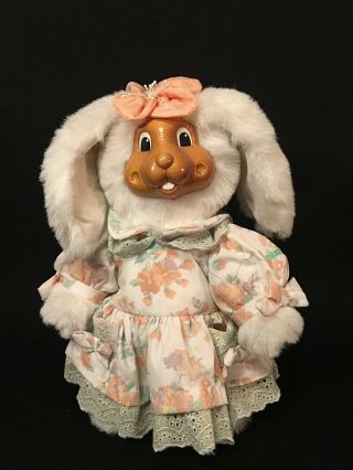 Whimsical Robert Raikes Stuffed Rabbit Plush Buttercup Carved Wood Face And Feet