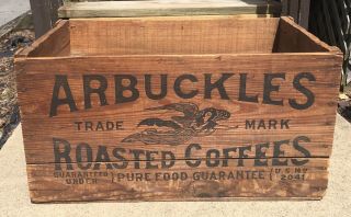 Large Antique Arbuckles Wood Wooden Coffee Box Crate Lady Liberty Angel Graphics
