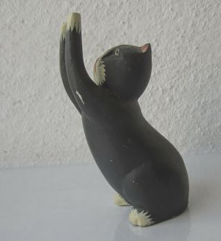 5,  " Vintage Wooden Hand Carved Black Cat,  Statue Figure Figurine Carving