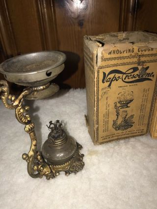 VINTAGE 1890 ' S VAPO - CRESOLENE MINIATURE OIL LAMP VAPORIZER WITH BOX, 2