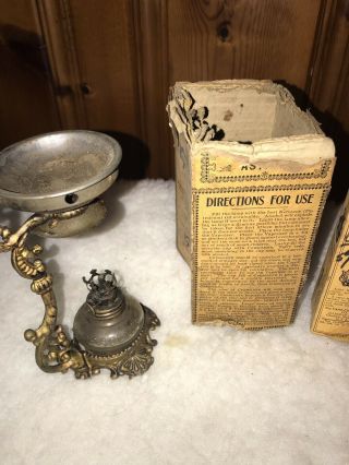 VINTAGE 1890 ' S VAPO - CRESOLENE MINIATURE OIL LAMP VAPORIZER WITH BOX, 4