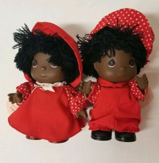Vtg Precious Moments Hi Babies African American Red Polka Dot Outfit Dolls 1988