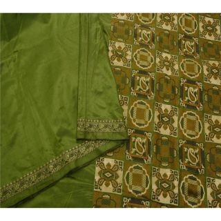 Sanskriti Vintage Green Saree 100 Pure Silk Woven Craft Paisley Fabric Sari