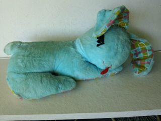 Vintage Stuffed Bunny Rabbit,  Turquoise With Pastel Plaid Underbody And Ears