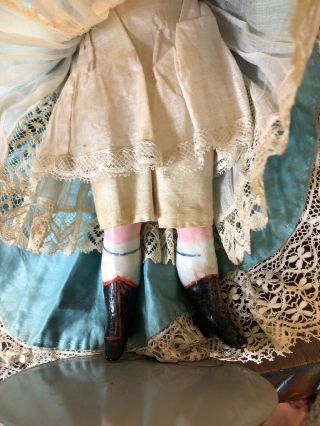 14 Inch Antique German Poured Wax Doll Blue Glass Eyes Costume Gorgeius 10
