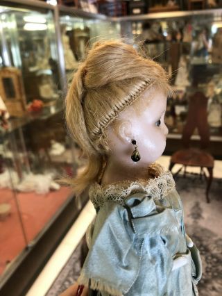 14 Inch Antique German Poured Wax Doll Blue Glass Eyes Costume Gorgeius 8