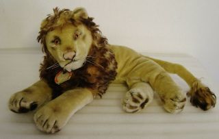 Vintage 50s/60s Steiff Mohair Lying Lion Leo With Tag