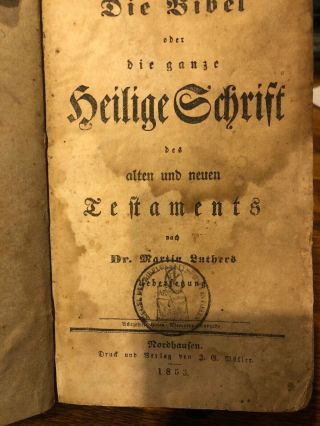 1853 Martin luther German Bible Carl Muche Antique Stamped Muller Old Testam 6
