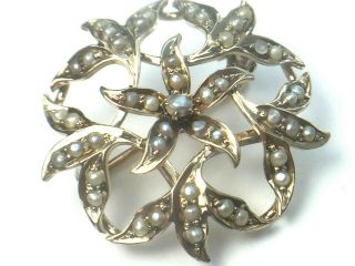 Antique 14k Yellow Gold Double Star Motif Seed Pearl Brooch.  3.  0gm.