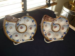 Two Vintage French Faience Pottery Hand Painted Oyster/escargot Plates/dish