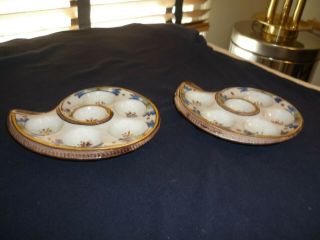 TWO VINTAGE FRENCH FAIENCE POTTERY HAND PAINTED OYSTER/ESCARGOT PLATES/DISH 2