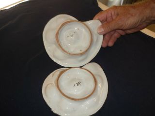 TWO VINTAGE FRENCH FAIENCE POTTERY HAND PAINTED OYSTER/ESCARGOT PLATES/DISH 3