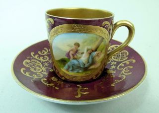Antique Vienna Hand Painted Porcelain Cabinet Cup & Saucer C.  1880
