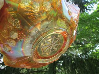Fenton PEACOCK & GRAPE ANTIQUE CARNIVAL ART GLASS RUFFLED BOWL PEACH OPALESCENT 3