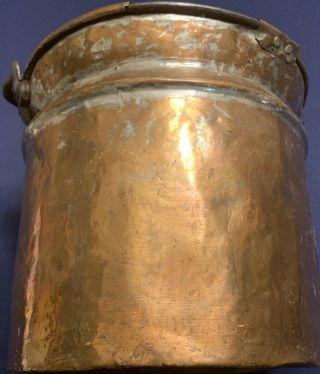 Antique Copper Hand Pounded Bucket With Wrought Iron Handle 9” Tall By 10”wide