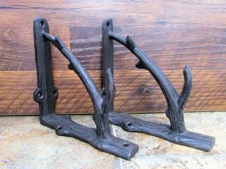 Set Of 2 Cast Iron Shelf Brackets Antique - Style Twig Branch 5.  5 " X 5.  5 "