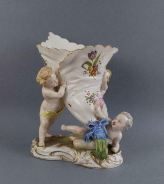 Antique Large Jean Gille French Porcelain Figural Horn Vase By Vion Baury 19c