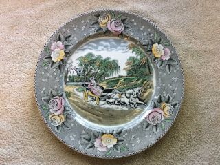 Antique Adams England N.  Currier Star Of The Road Porcelain Plate 10.  5 Inch