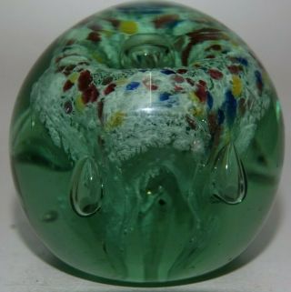 Early Sulphur Green Glass Dump Paperweight With Colours Very Rare