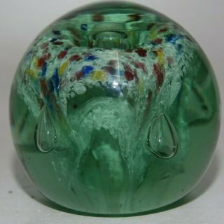 EARLY SULPHUR GREEN GLASS DUMP PAPERWEIGHT WITH COLOURS VERY RARE 2