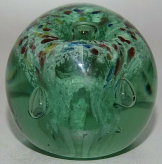 EARLY SULPHUR GREEN GLASS DUMP PAPERWEIGHT WITH COLOURS VERY RARE 3