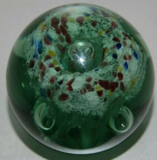 EARLY SULPHUR GREEN GLASS DUMP PAPERWEIGHT WITH COLOURS VERY RARE 4