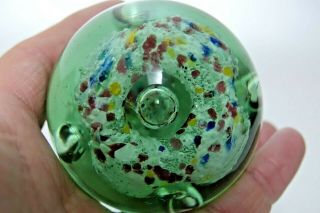 EARLY SULPHUR GREEN GLASS DUMP PAPERWEIGHT WITH COLOURS VERY RARE 5