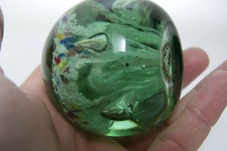 EARLY SULPHUR GREEN GLASS DUMP PAPERWEIGHT WITH COLOURS VERY RARE 6