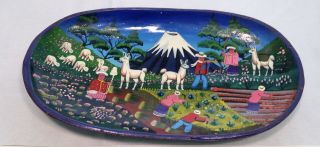 Mexican Display Bowl Folk Art Table Top Hand Painted Wood Artsy Collectible
