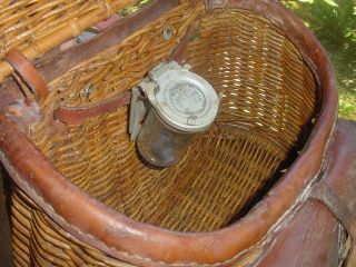 OLD FISHING CREEL BASKET WITH STRAP AND BAIT COOLER CUP 7