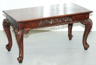 Small Vintage Carved Rosewood Coffee Table With Irish Acanthus Leaf Details