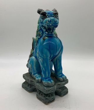 Turquoise Ceramic Glazed Single Foo Dog - - 8 " Tall