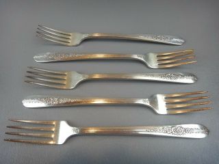 5 Oneida Nobility Silverplate Royal Rose Dinner Forks