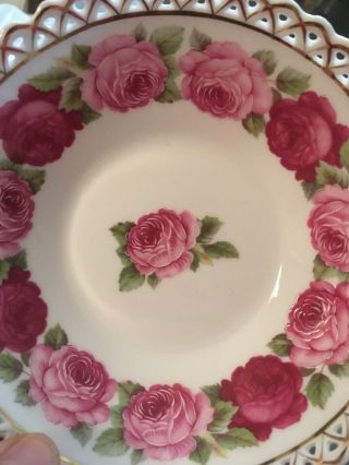 Vintage Porcelain Footed Bowl - Hand Painted Roses,  Lace and Gold Trim - 2