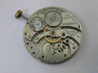 Vintage South Bend Pocket Watch Movement Studebaker 21 Jewel 8 Adj 12 Size 1924