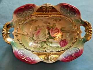 Antique Floral Impressed Porcelain Serving Dish Bowl Open Handles Ipf Germany