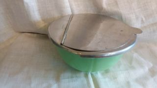 Antique Jadite 5 3/4 " Bowl With Metal Hinged Lid