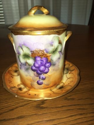 Antique Hand Painted Bavarian China Jam Jar,  Colors
