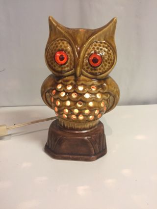 Vintage Retro Table Lamp Glowing Eyed Owl Strobe Night Light 8” Mid Century