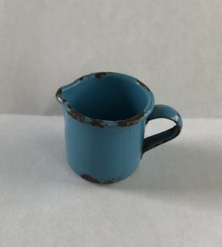 Antique Vintage Blue Graniteware Enamelware Child’s Miniature Creamer Pitcher