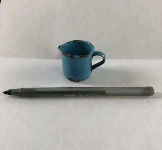 Antique Vintage Blue Graniteware Enamelware Child’s Miniature Creamer Pitcher 2