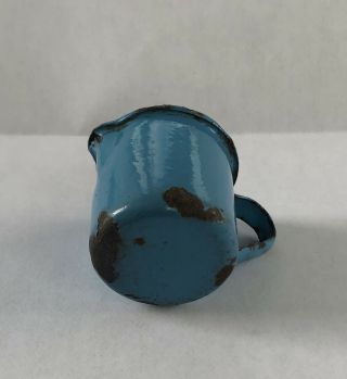 Antique Vintage Blue Graniteware Enamelware Child’s Miniature Creamer Pitcher 3