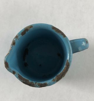 Antique Vintage Blue Graniteware Enamelware Child’s Miniature Creamer Pitcher 4
