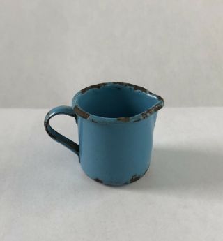 Antique Vintage Blue Graniteware Enamelware Child’s Miniature Creamer Pitcher 5