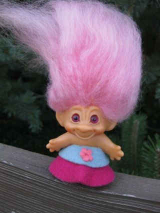 1960s Vintage Scandia House 3 " Troll Doll W/purple Spiral Eyes,  Pink Hair