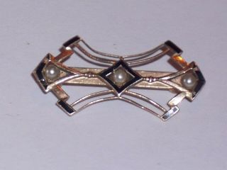 Vintage Antique Victorian 10k Gold Enamel Art Nouveau Seed Pearl Brooch Pin