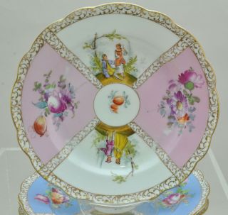 Set of 6 Antique Dresden HP Porcelain Courting Couples Plates circa 1890 5