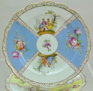 Set of 6 Antique Dresden HP Porcelain Courting Couples Plates circa 1890 6