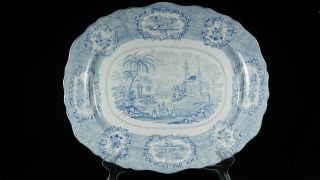 Large Antique Ridgway 17 " Pale Blue & White Platter Oriental Pattern Light