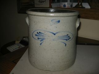 Antique Salt Glazed Stoneware Two Gallon Crock Jar Cobalt Decoration